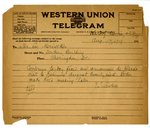 Telegram to Mr. Lee Meriwether from Joseph T. Lawless, Aug 17, 1919