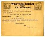 Telegram to Joseph T Lawless from Ambassador Hotel, Aug 23, 1919