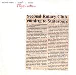 News article on Second Rotary club coming to statesboro. 1996